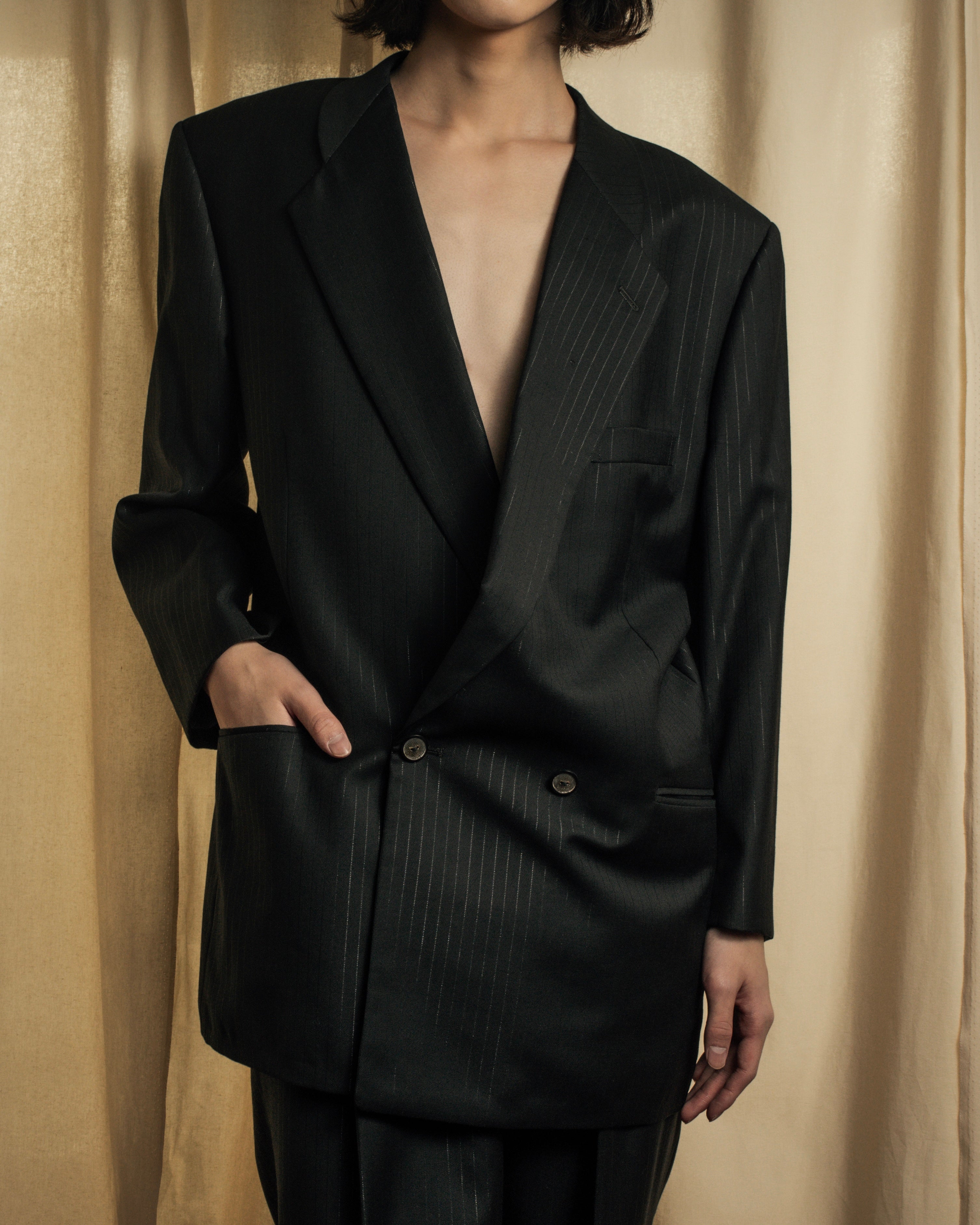 "BALENCIAGA" Chalk stripe pattern long silhouette set up