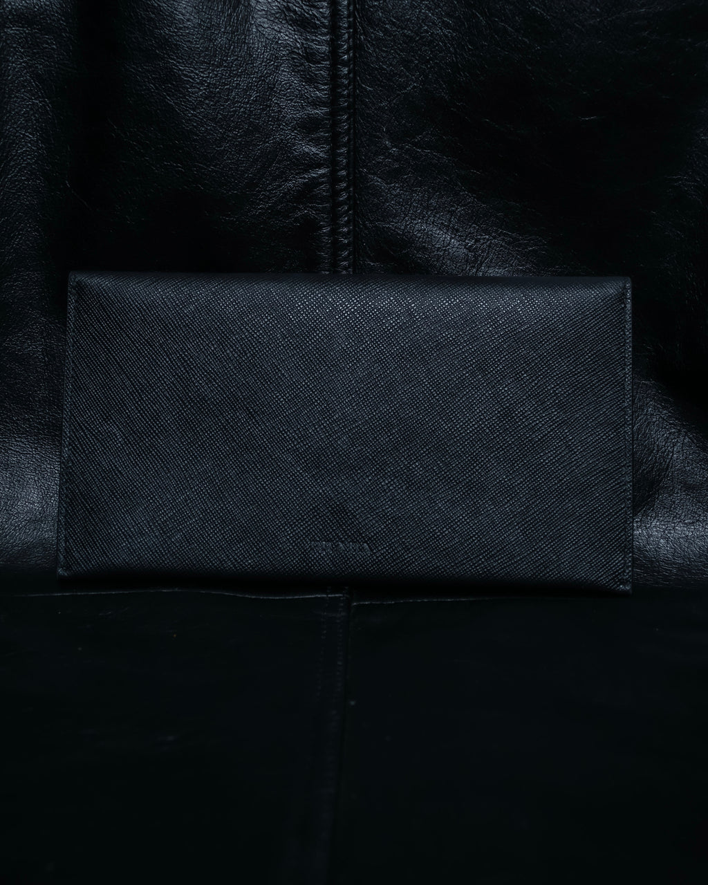 “PRADA” Letter-shaped gold-lined leather document case