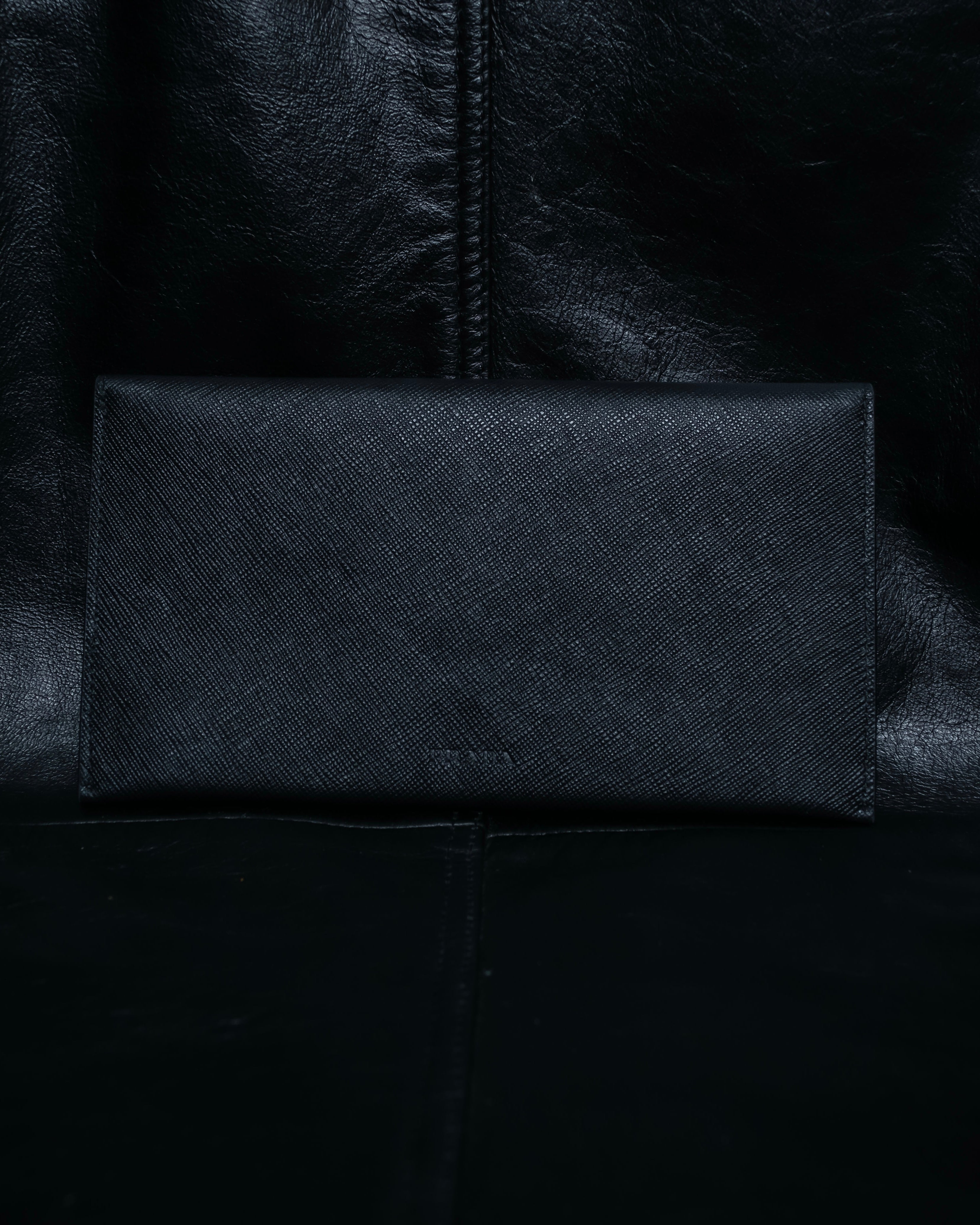 “PRADA” Letter-shaped gold-lined leather document case