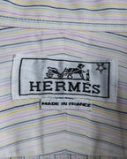 "HERMES" Multi-stripe pattern hand-sewn nuance cotton shirt