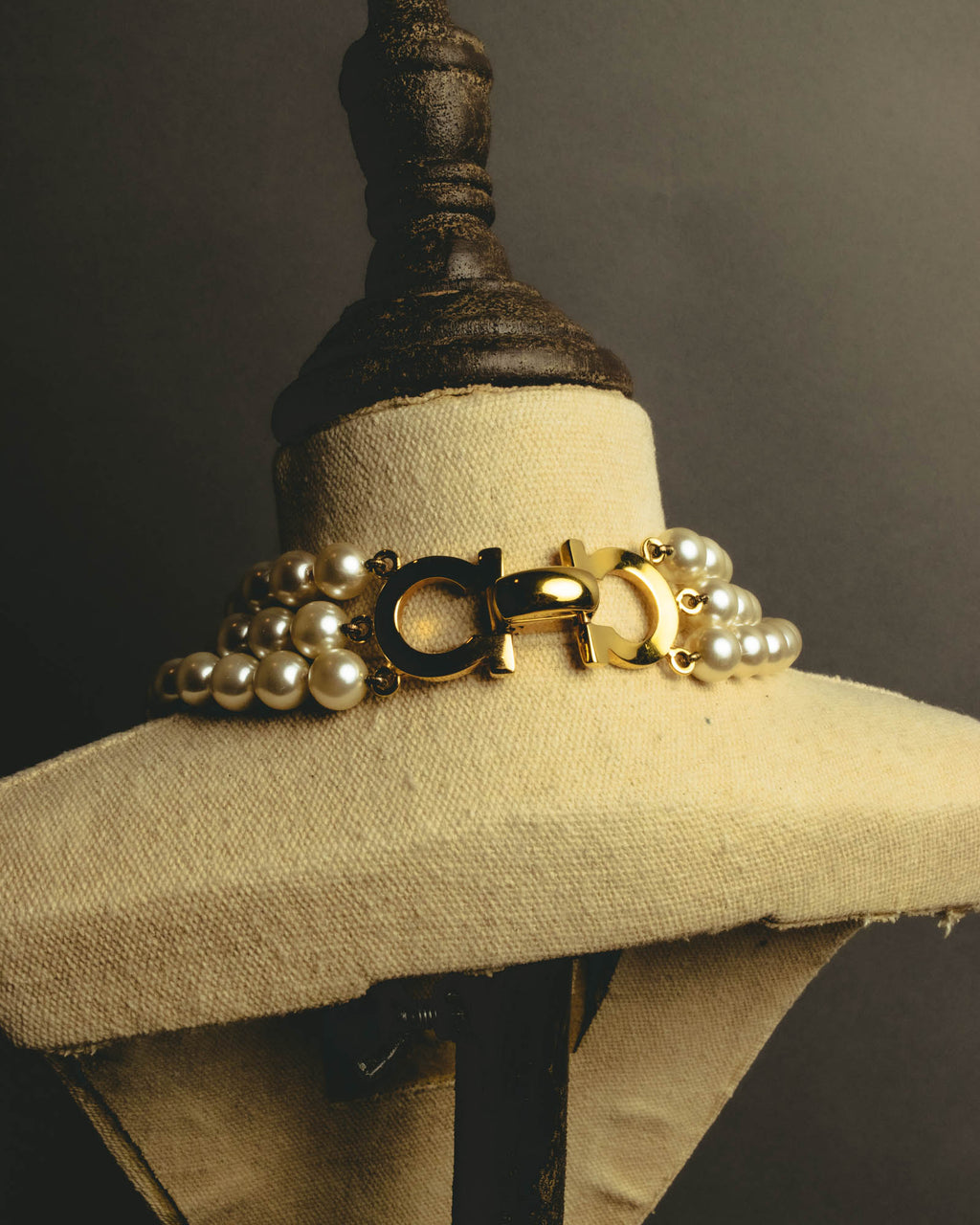 "Salvatore Ferragamo" 80's-90's Gancini three-strand pearl-style necklace