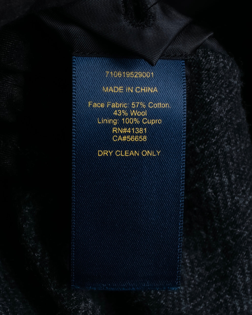 "POLO Ralph Lauren" Herringbone weave charcoal gray tailored jacket