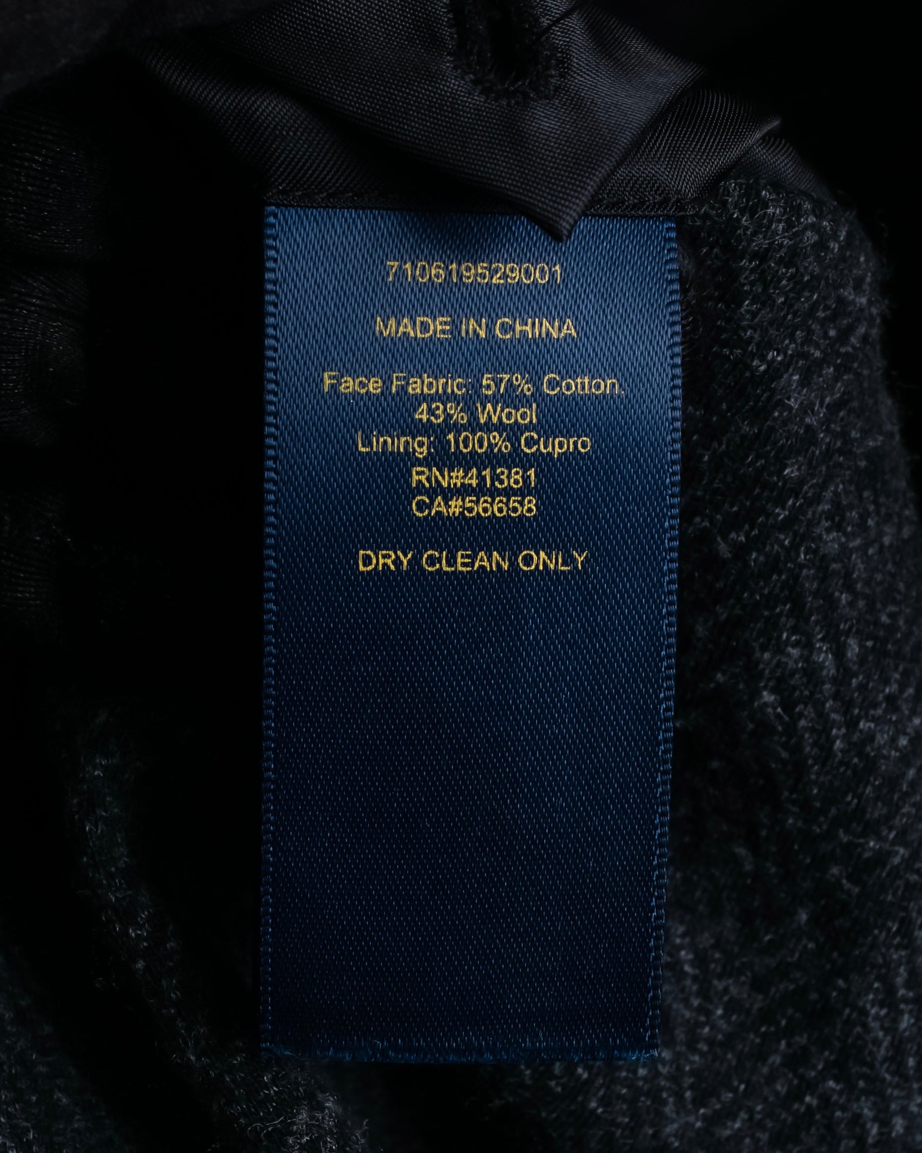 "POLO Ralph Lauren" Herringbone weave charcoal gray tailored jacket