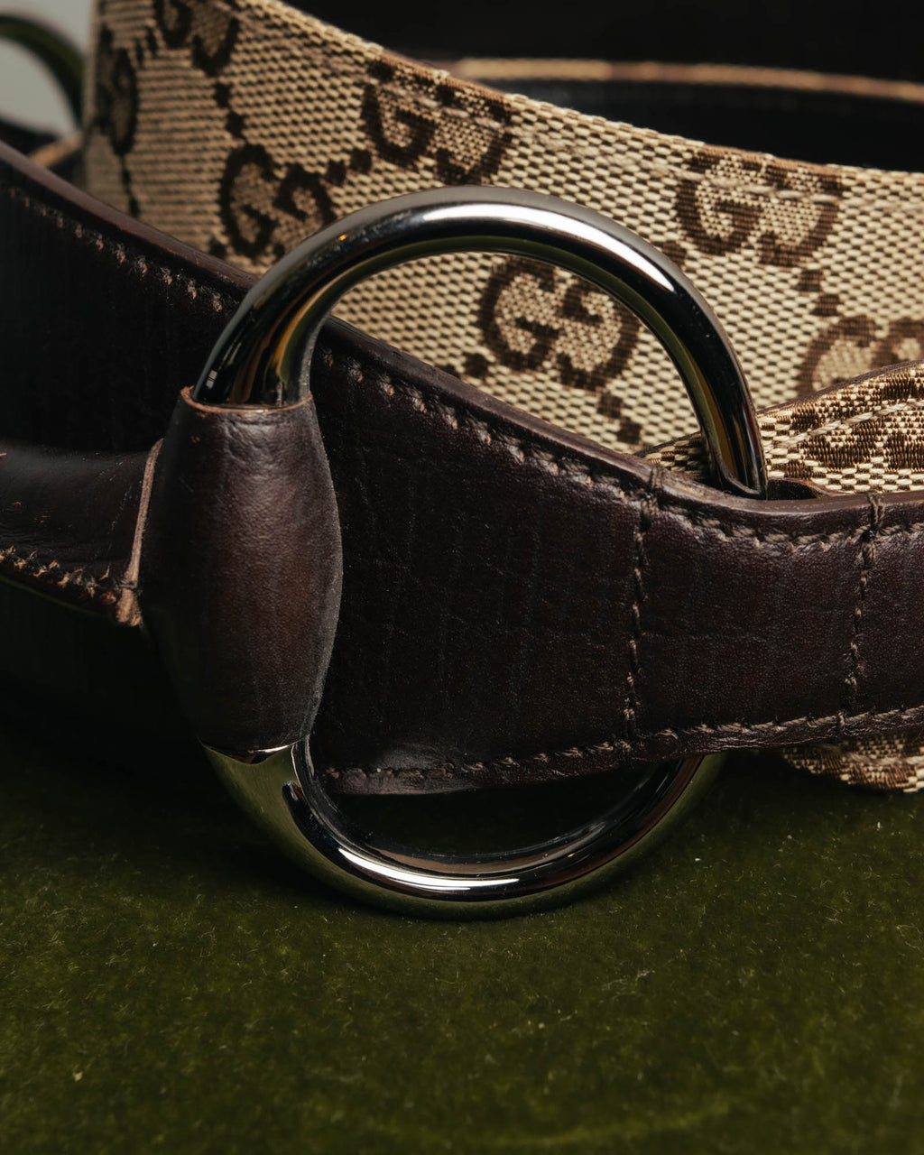 "GUCCI" 00's Large horsebit GG canvas wide waist belt