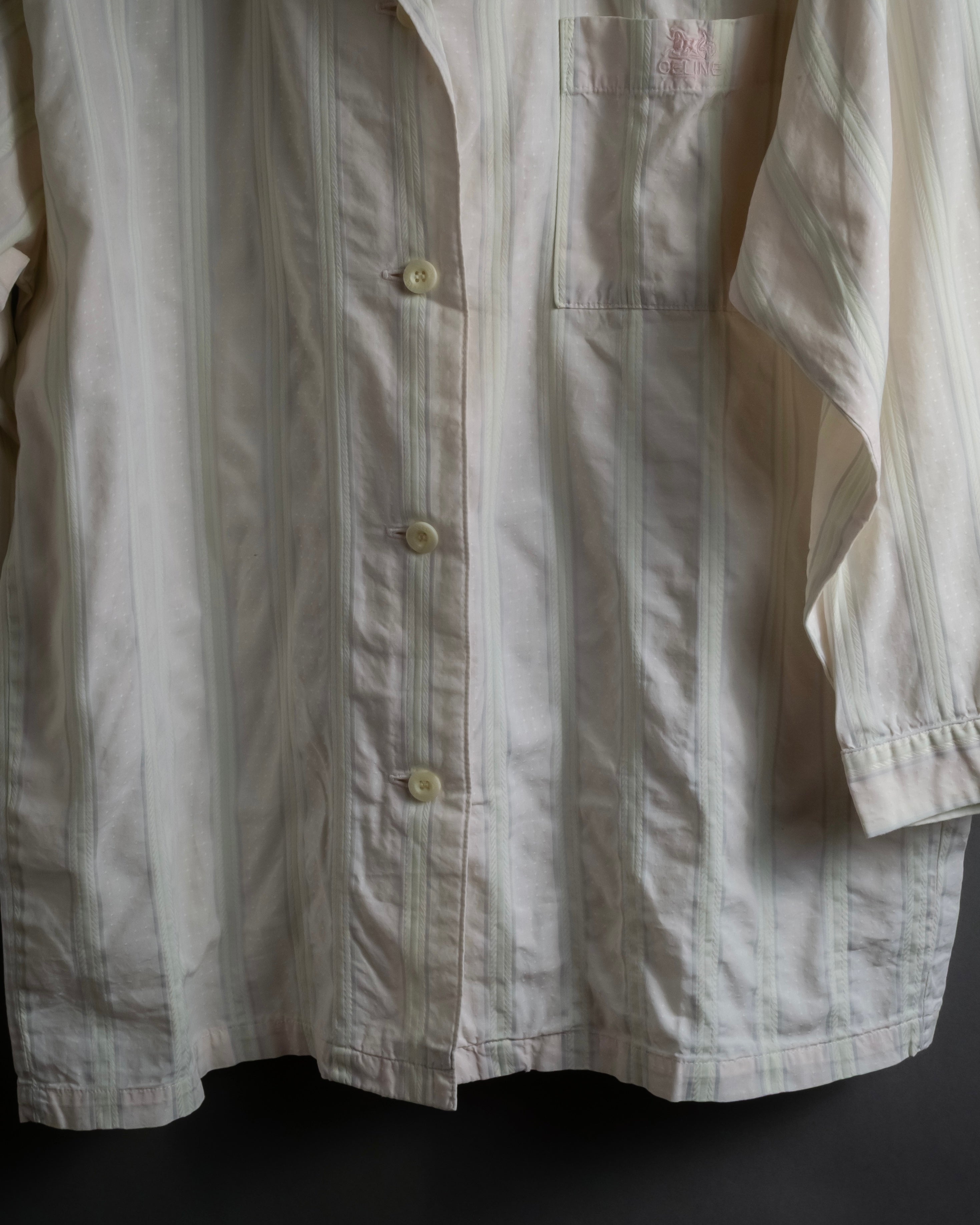 "CELINE" 80’s-90’s Pastel dobby striped pajama shirt