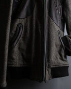"BURBERRY Black Label" Leather combination design zip-up blouson