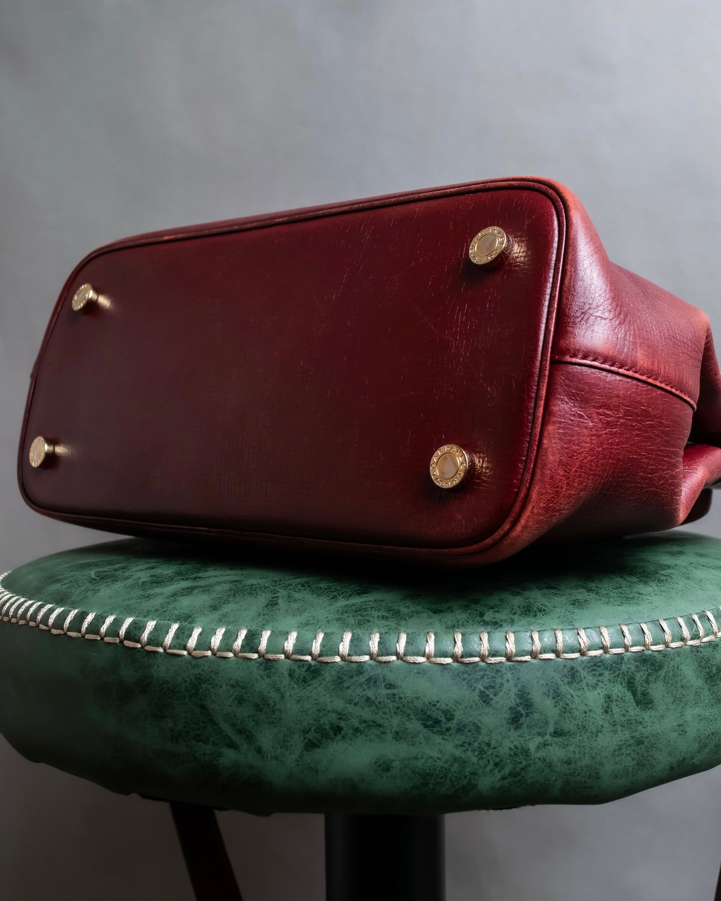 "BVLGARI" Marble motif burgundy color leather shoulder bag