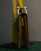 "Salvatore Ferragamo" 90's-00's Mustard yellow suede shoulder bag with oversized Gancini
