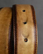 "Berluti" Patina finish curved buckle leather belt