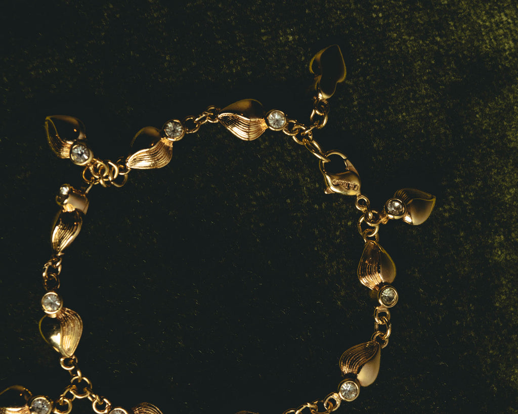 "Christian Dior" 80's-90's Sculptural leaf charm bracelet