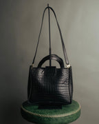 "Salvatore Ferragamo" 90's-00's Croc embossed leather shoulder bag