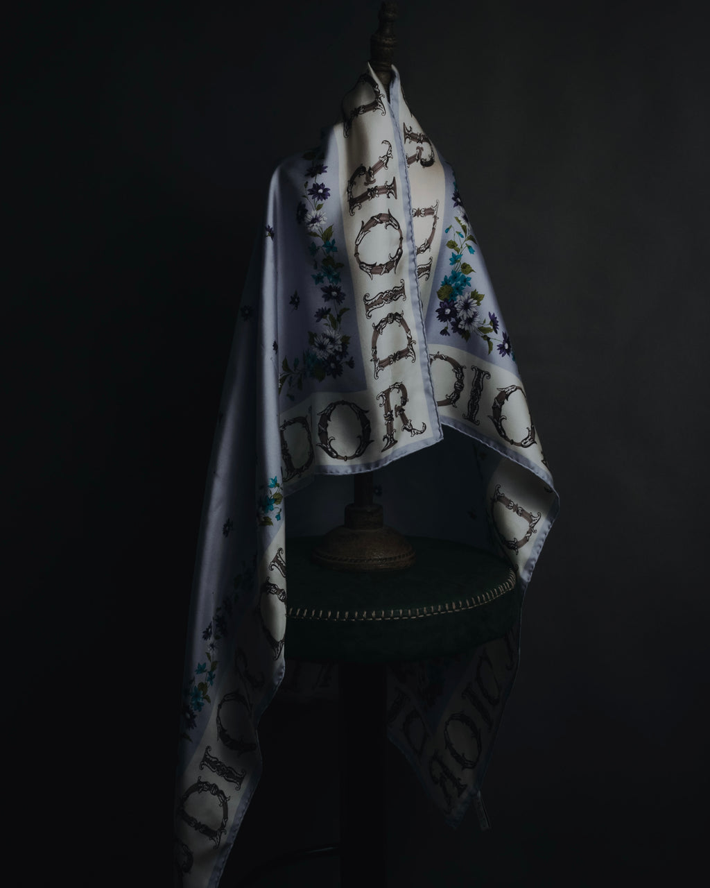 "Christian Dior" 80’s-90’s botanical dior typography silk scarf
