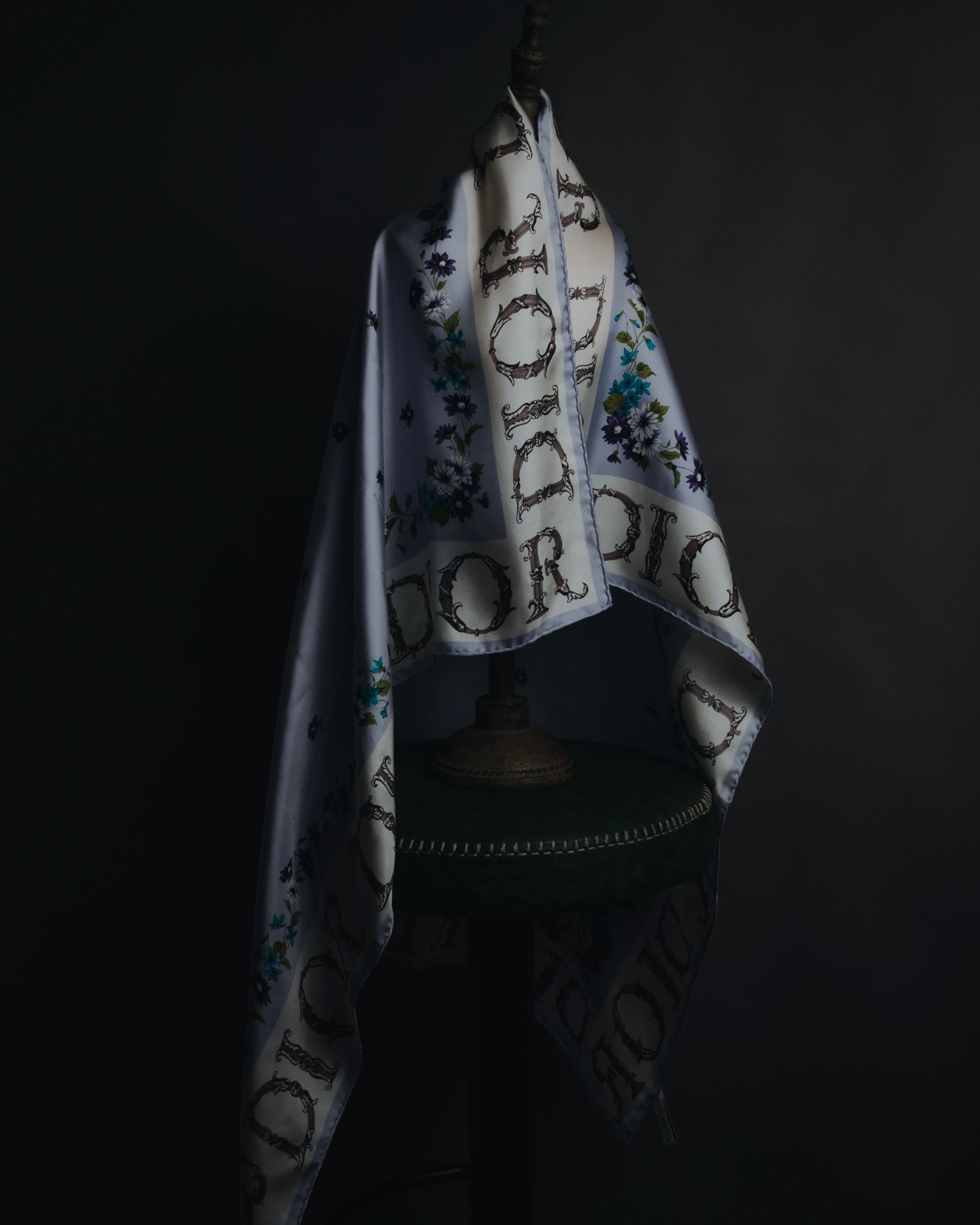 "Christian Dior" 80’s-90’s botanical dior typography silk scarf