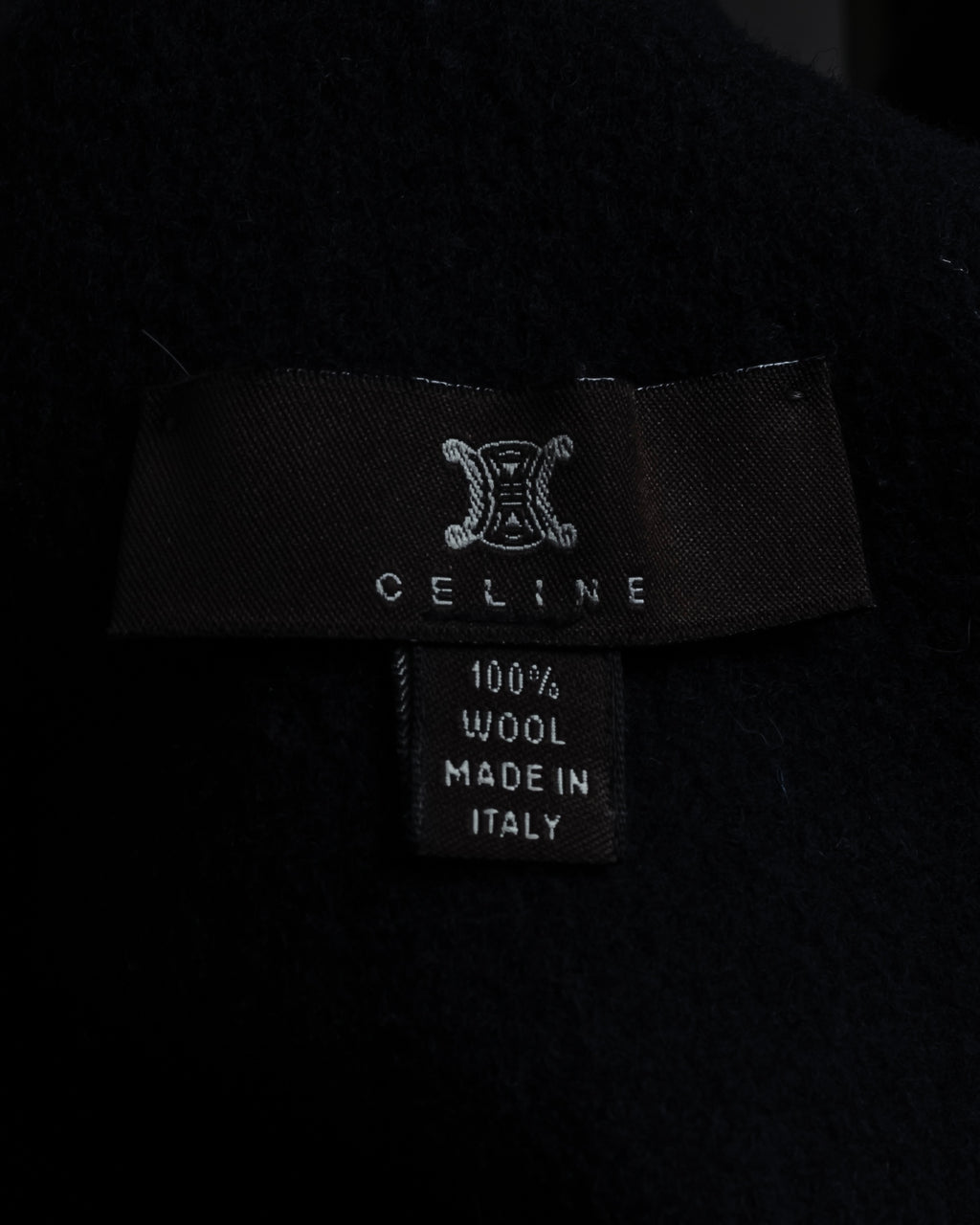 "CELINE" Logo engraved fringe design wool muffler