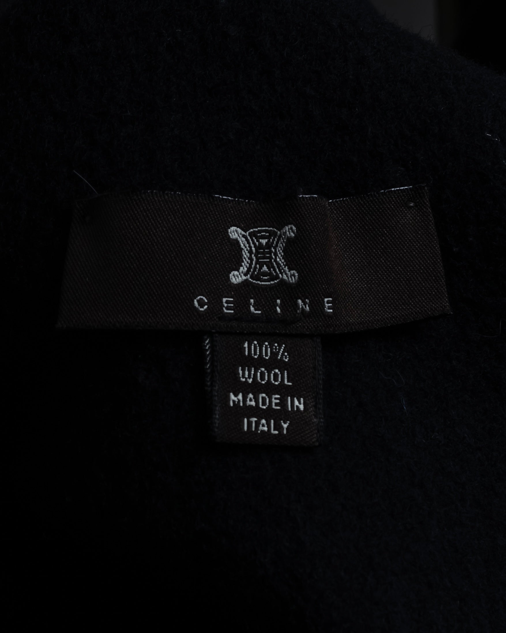 "CELINE" Logo engraved fringe design wool muffler