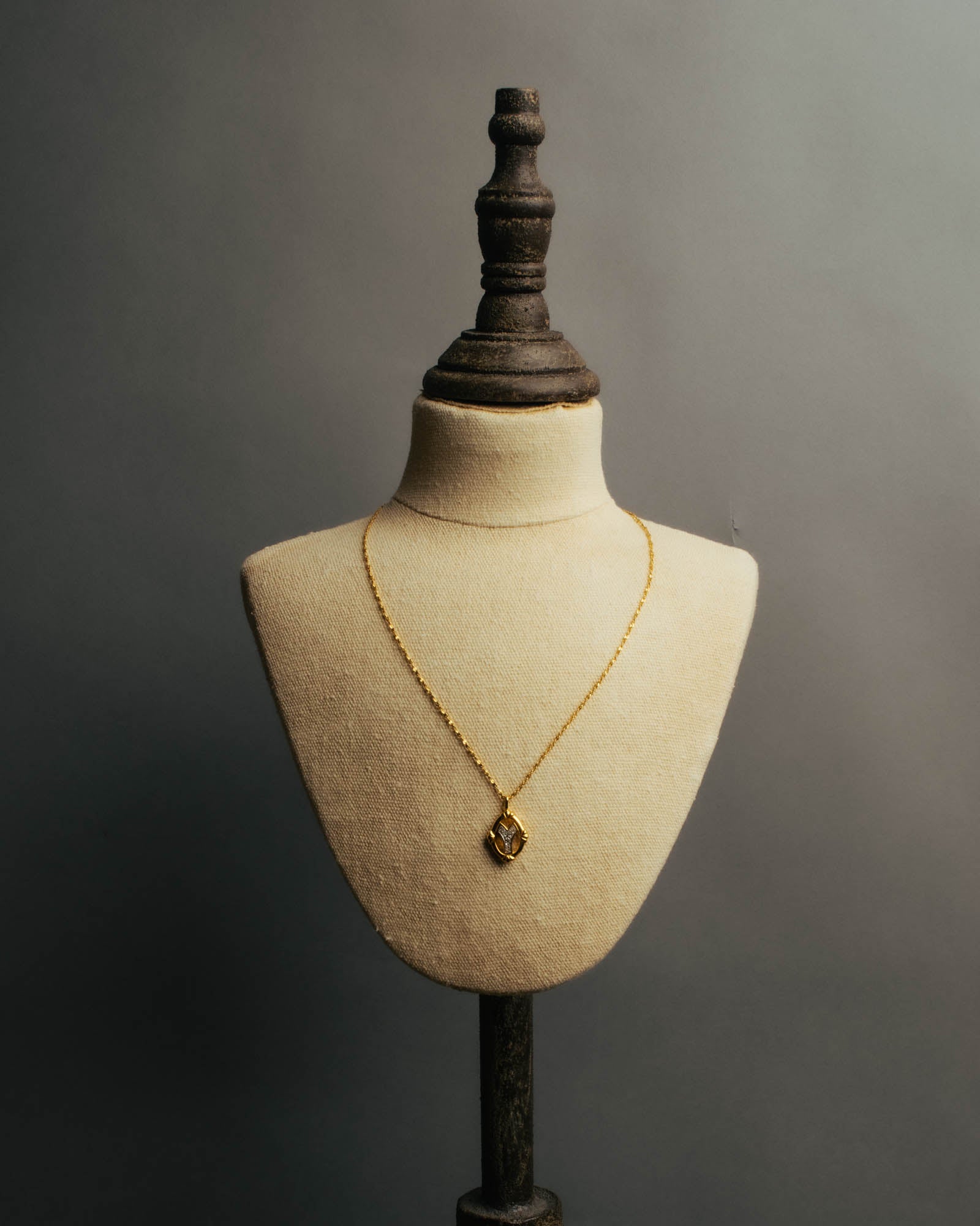 "Yves Saint Laurent" 80's-90's Gold tone rhinestone pendant necklace