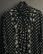 “GIANNI VERSACE COUTURE” 90’s Sheer mixed pattern ruffle blouse
