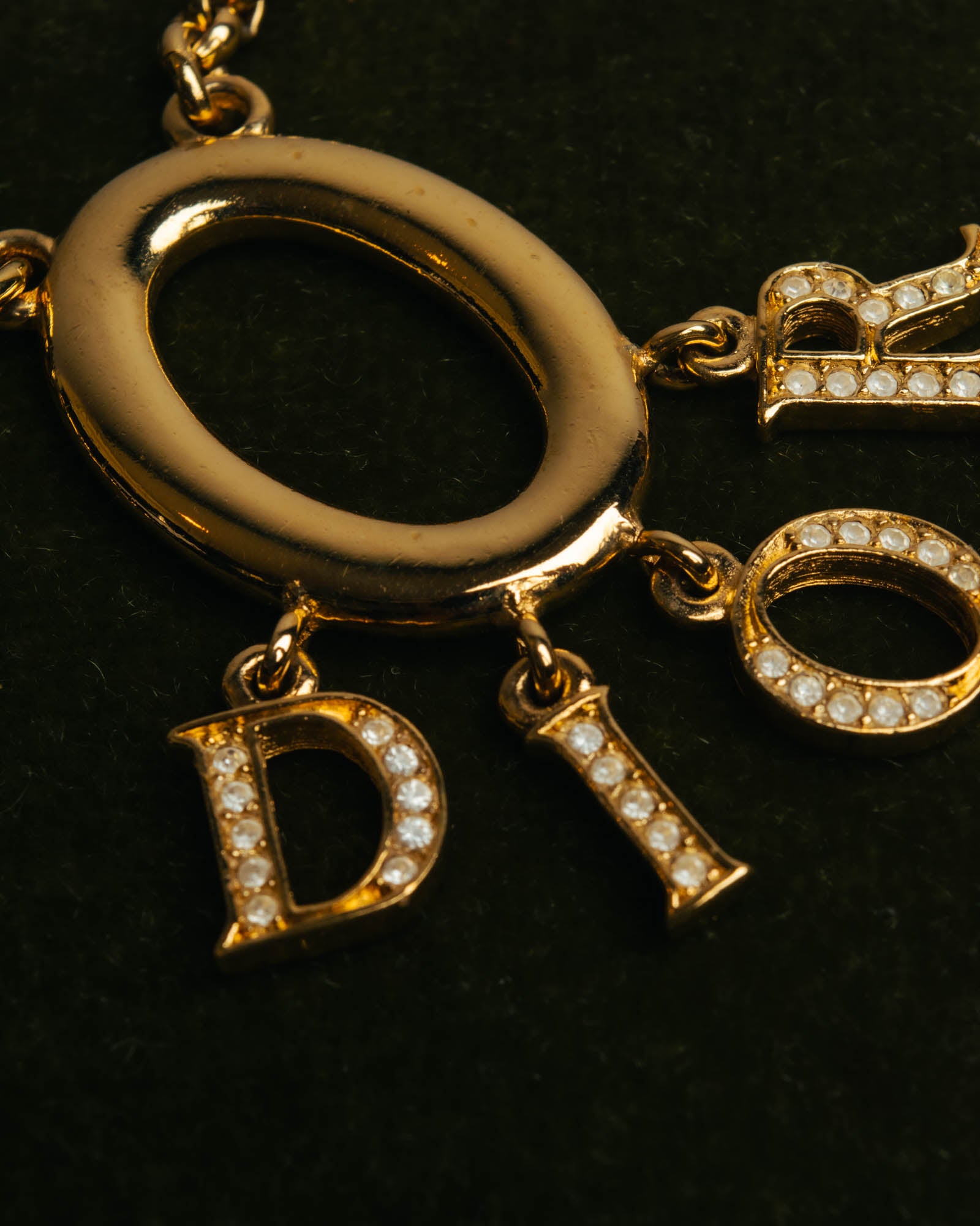 "Christian Dior" 90's-00's Gold tone logo charm pendant necklace