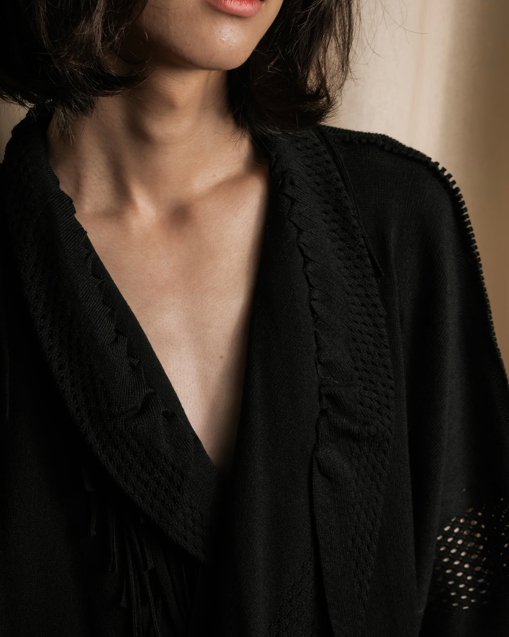 "ISSEY MIYAKE" 01AWRough knit fringe design cardigan