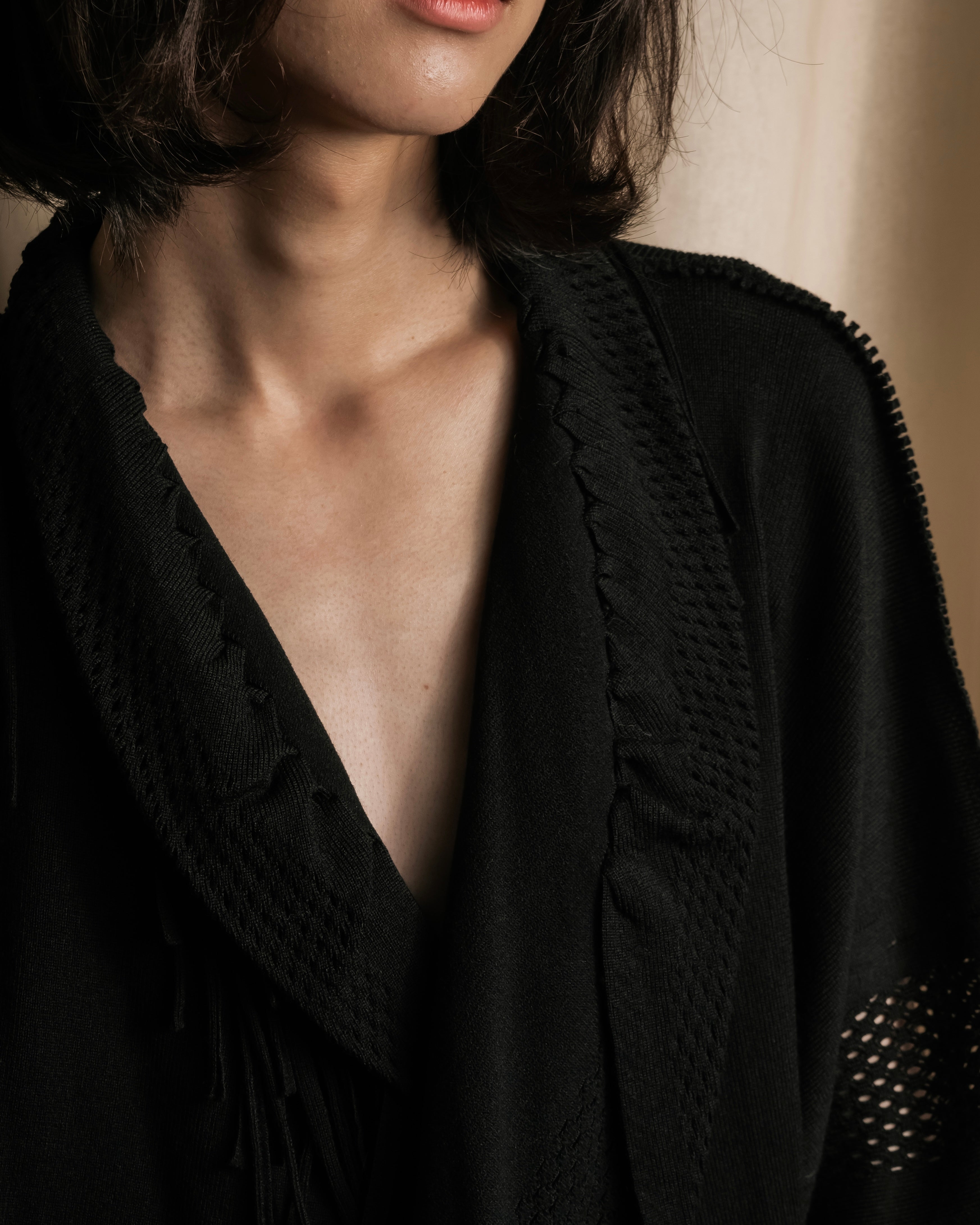 "ISSEY MIYAKE" 01AWRough knit fringe design cardigan