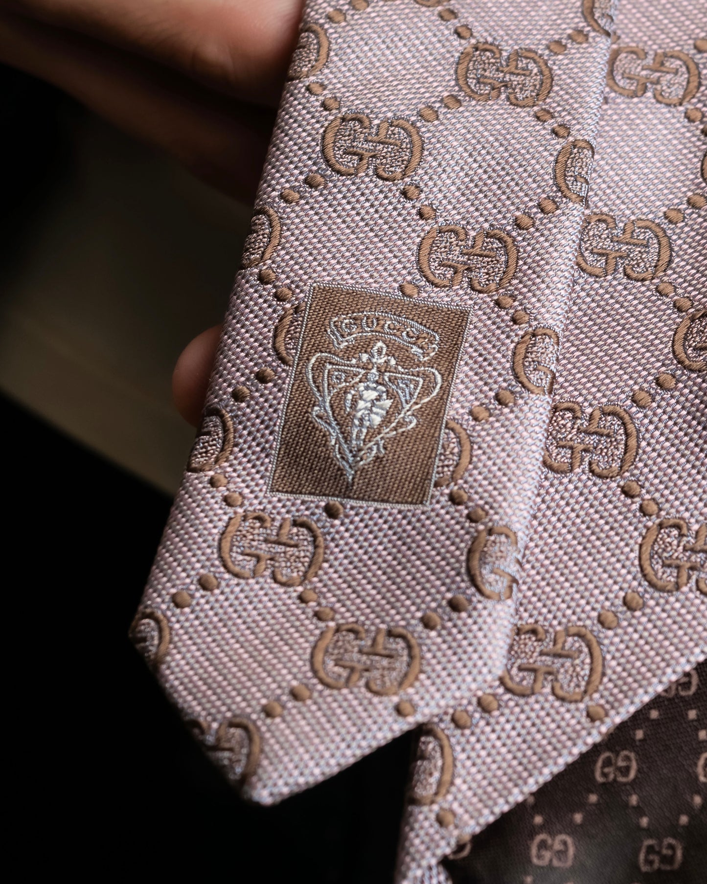 "GUCCI" 100% silk GG pattern jacquard weave neck tie