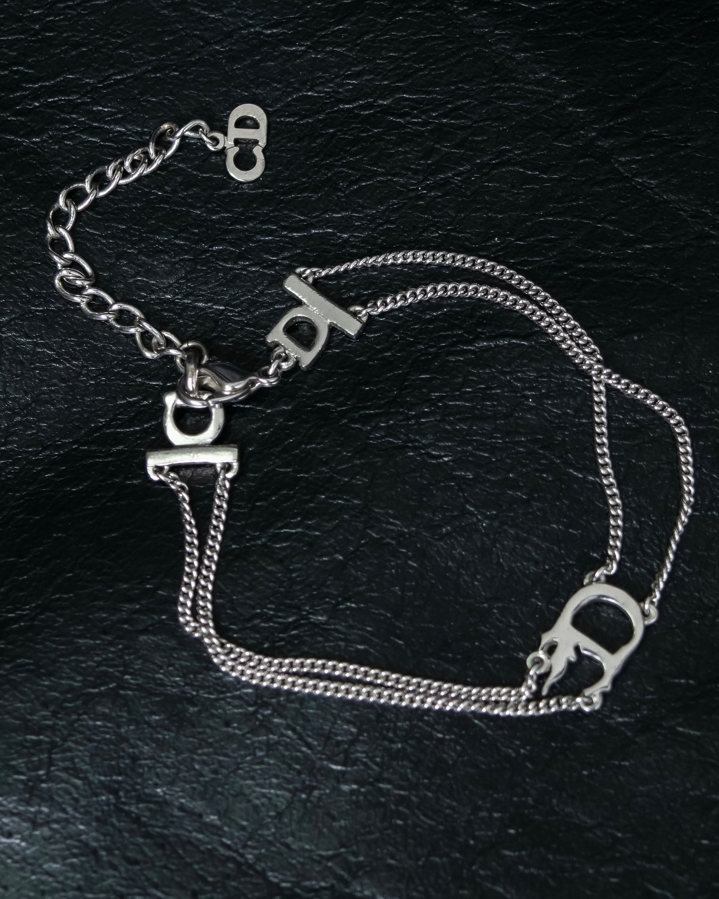 “Christian Dior” CD motif double silver chain bracelet
