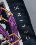"CELINE" Belt motif pattern purple color silk scarf