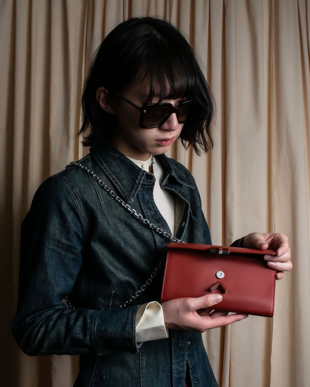 "KENZO" K motif design chain shoulder wallet bag