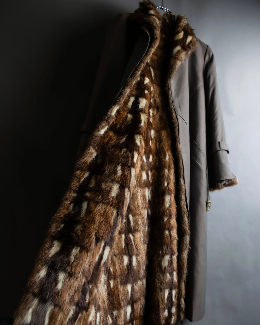"HIROKI" Real fur lined maxi length belted coat