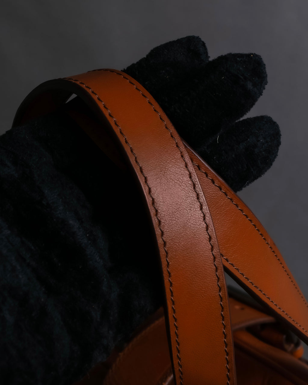 "PRADA" Belt flap detail rounded boston leather bag