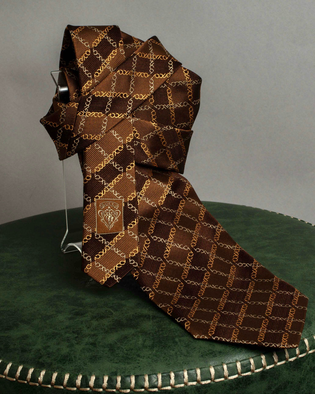 "GUCCI" Chain plaid design silk neck tie