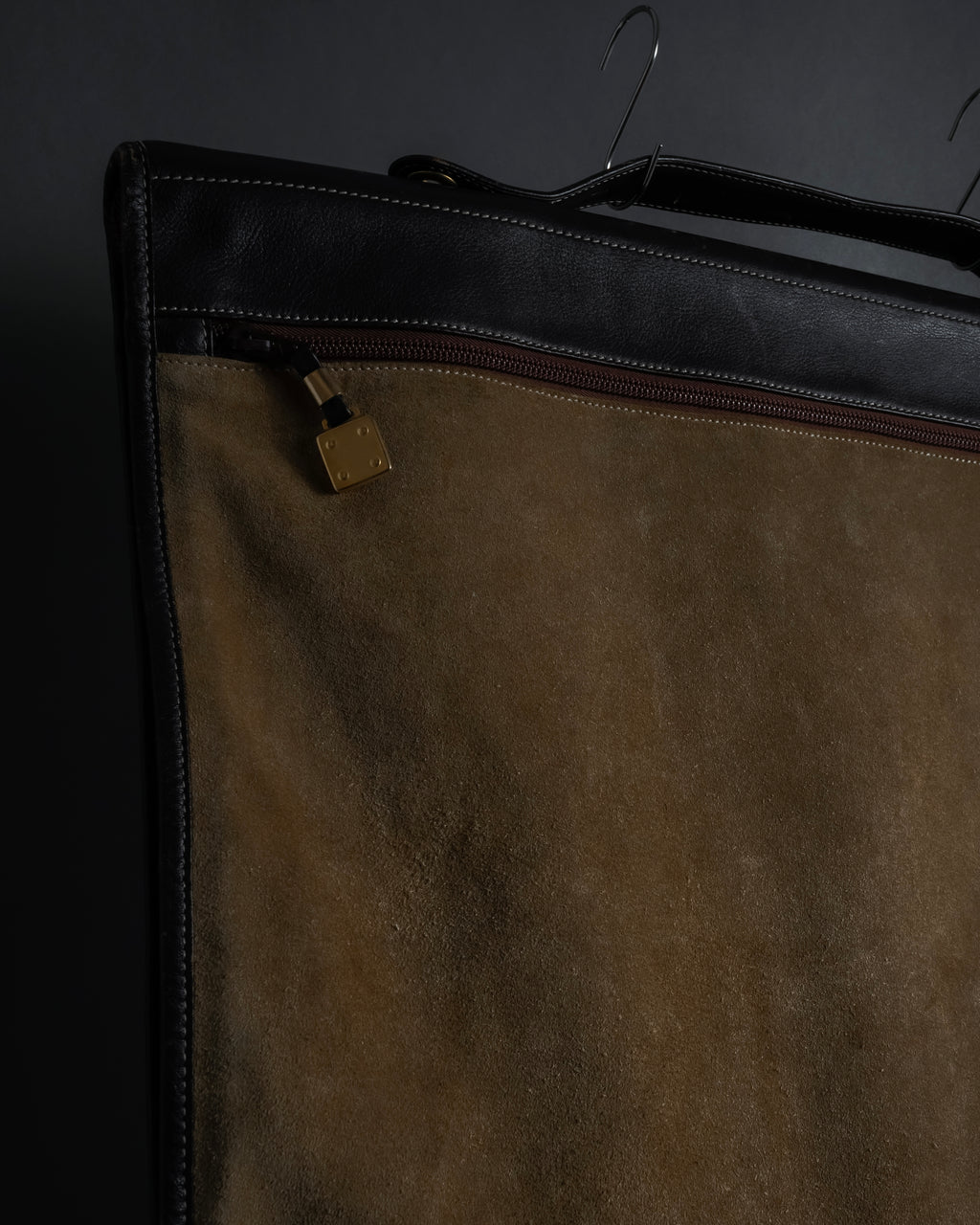 "LOEWE" 80's-90's Logo engraved suede leather combination business bag