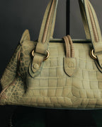 "GIORGIO ARMANI" 00's Crocodile-embossed leather tassel handbag