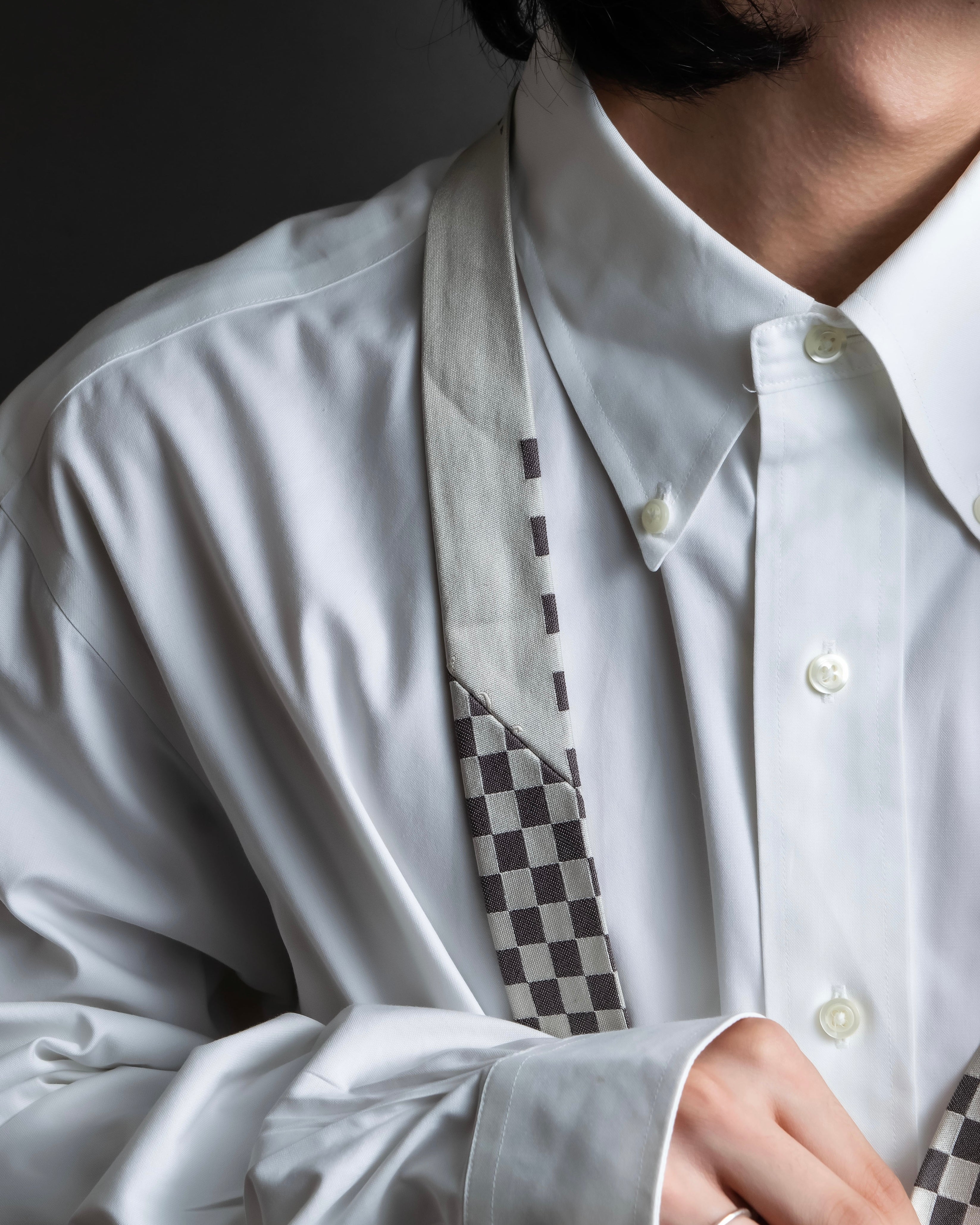 "JEAN PAUL GAULTIER" Check pattern anagram logo engraved square tie