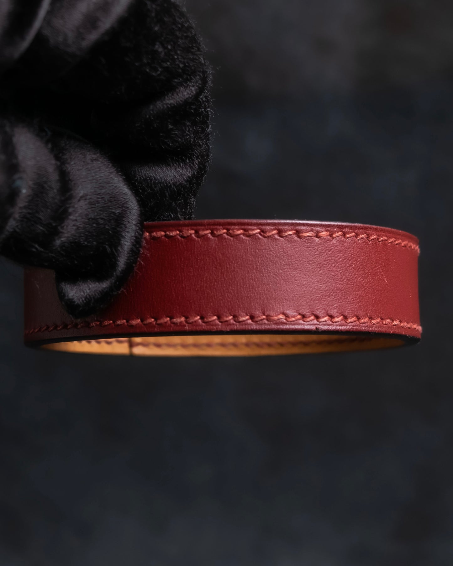 "HERMES" Margiela period burgundy leather bracelet