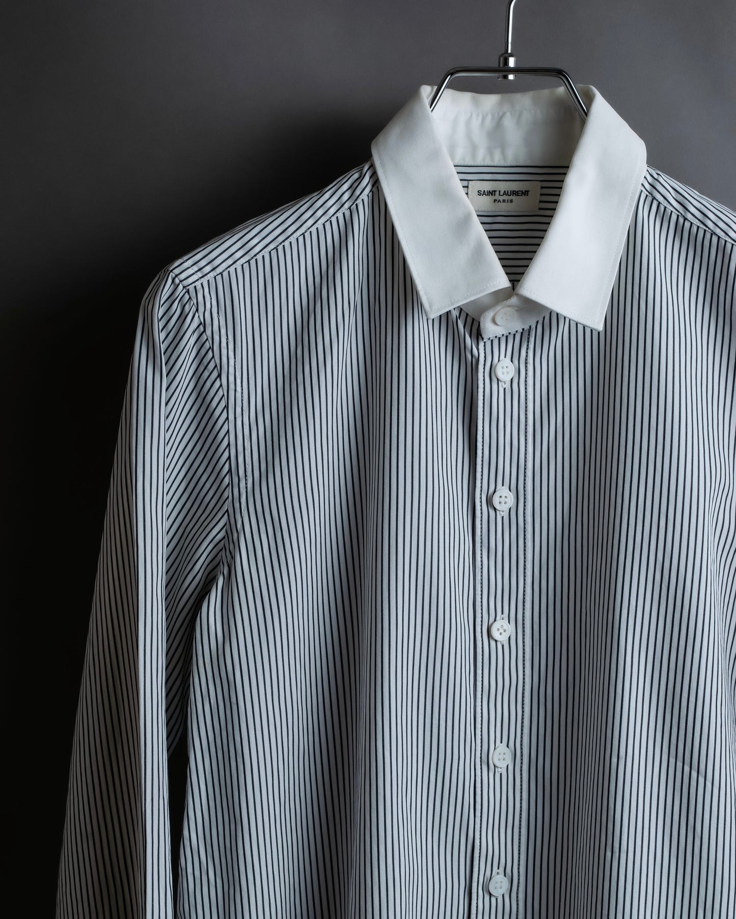 "YVES SAINT LAURENT" Fine pitch stripe pattern clerical design shirt