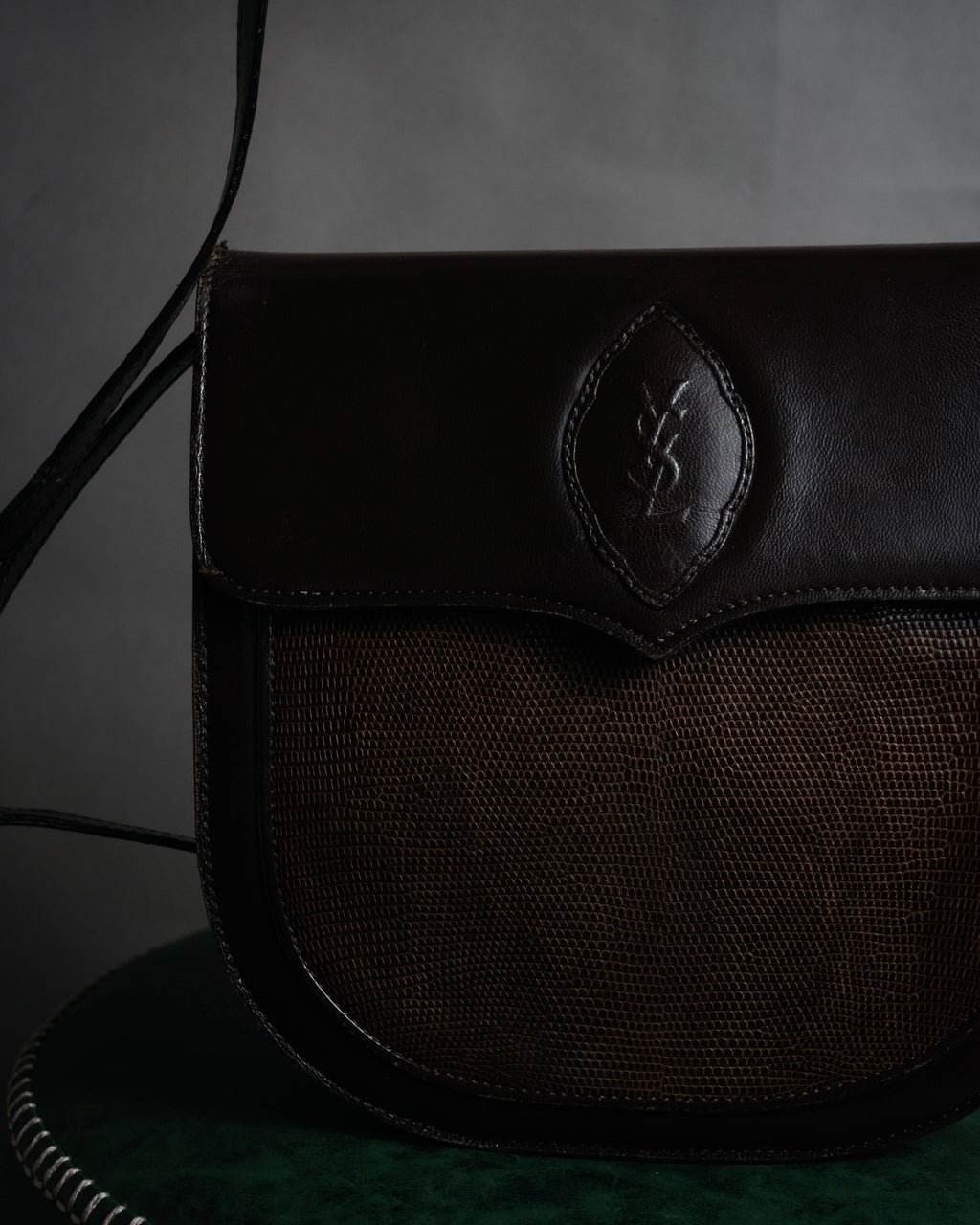 “Yves Saint Laurent” 80’s-90’s Cassandre embossed shoulder bag