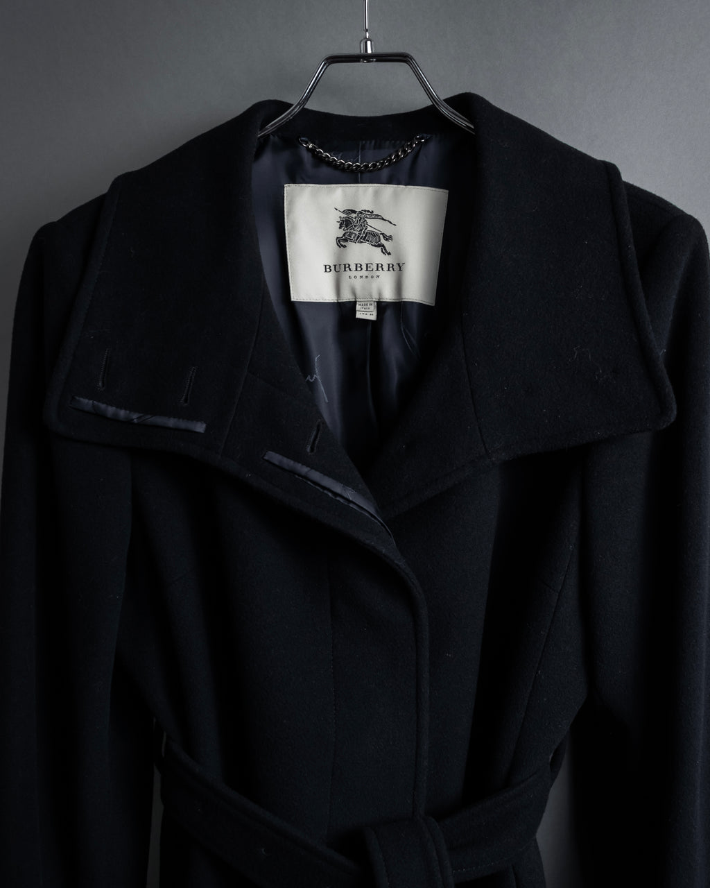 "BURBERRY" Belted design stand collar cashmere mix long coat