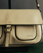 "PRADA" 90's-00's Cream pebbled leather shoulder bag