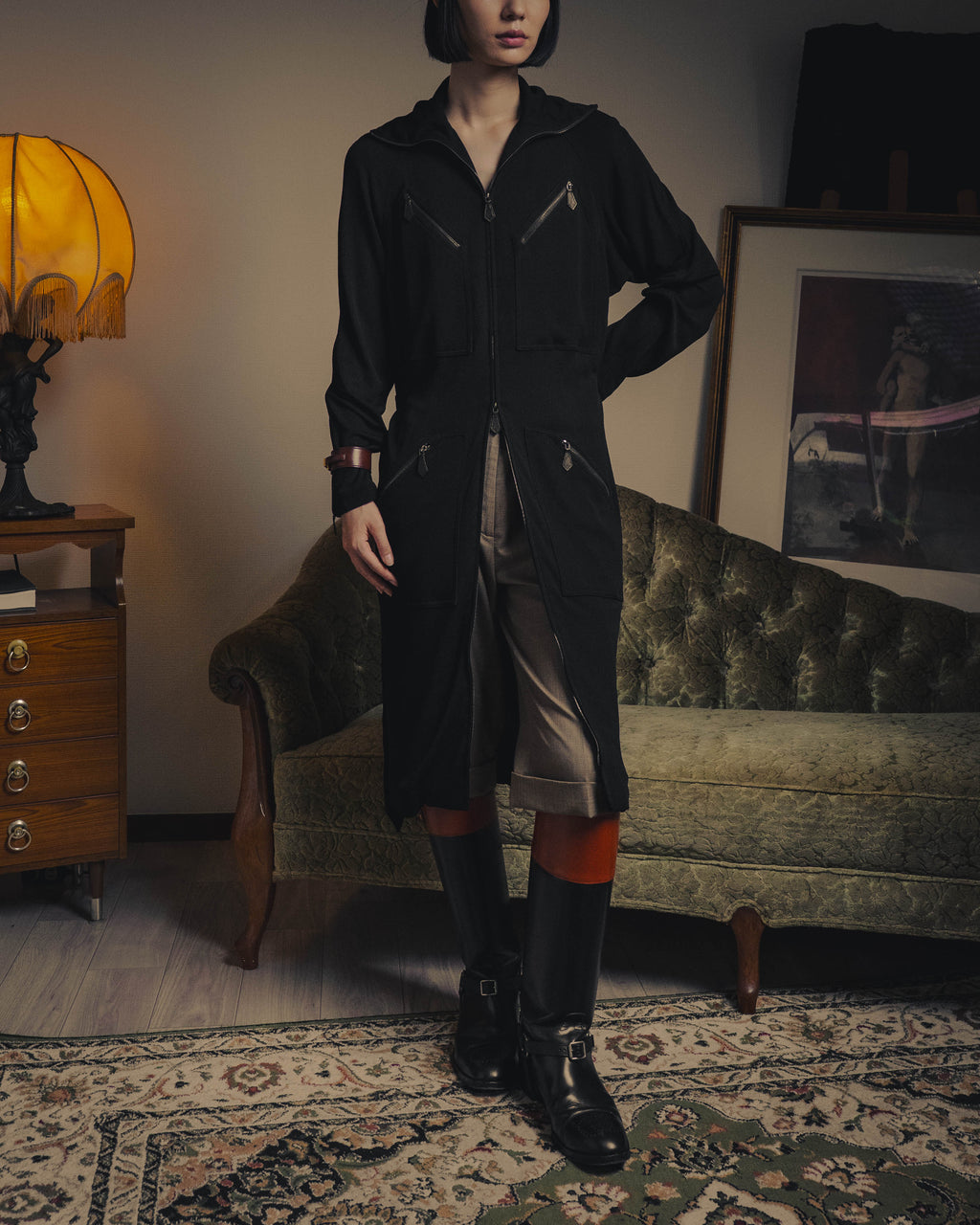 -SPECIAL- “HERMÈS” 00’s Jean Paul Gaultier era belted four-zip long cardigan
