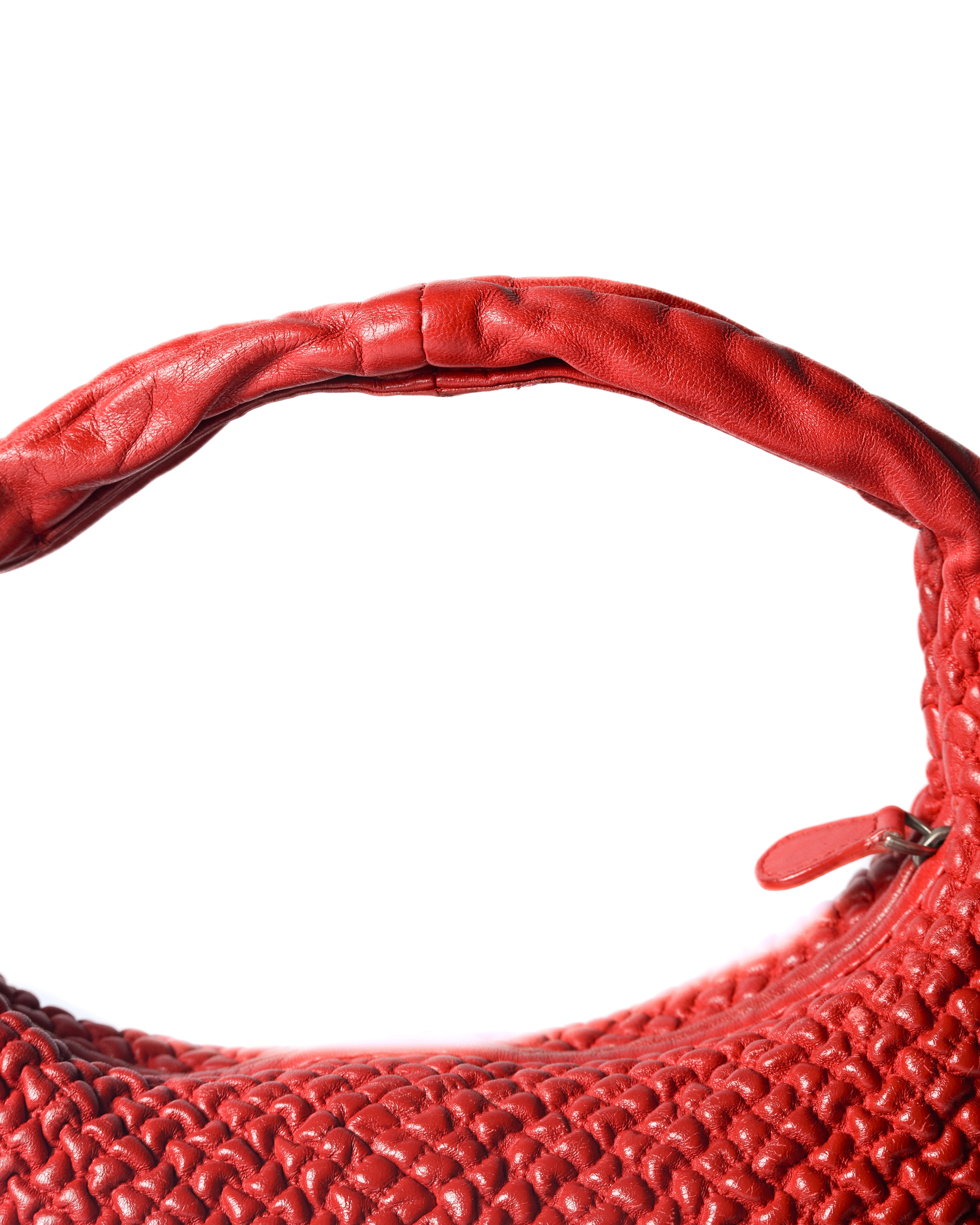 BOTTEGA VENETA/ Leather Hobo Shoulder Bag Red