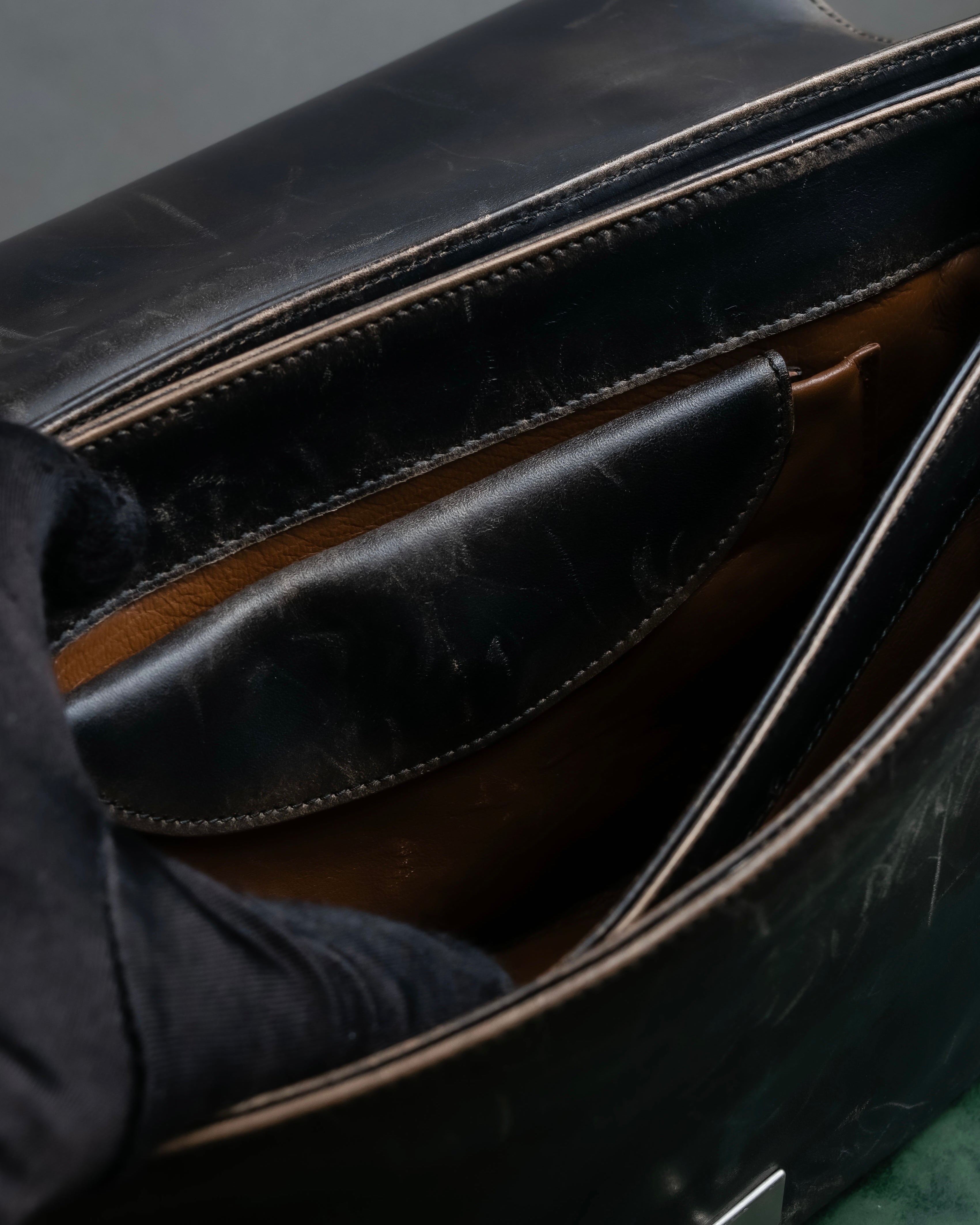 "PRADA" Aged metal parts design leather hand bag