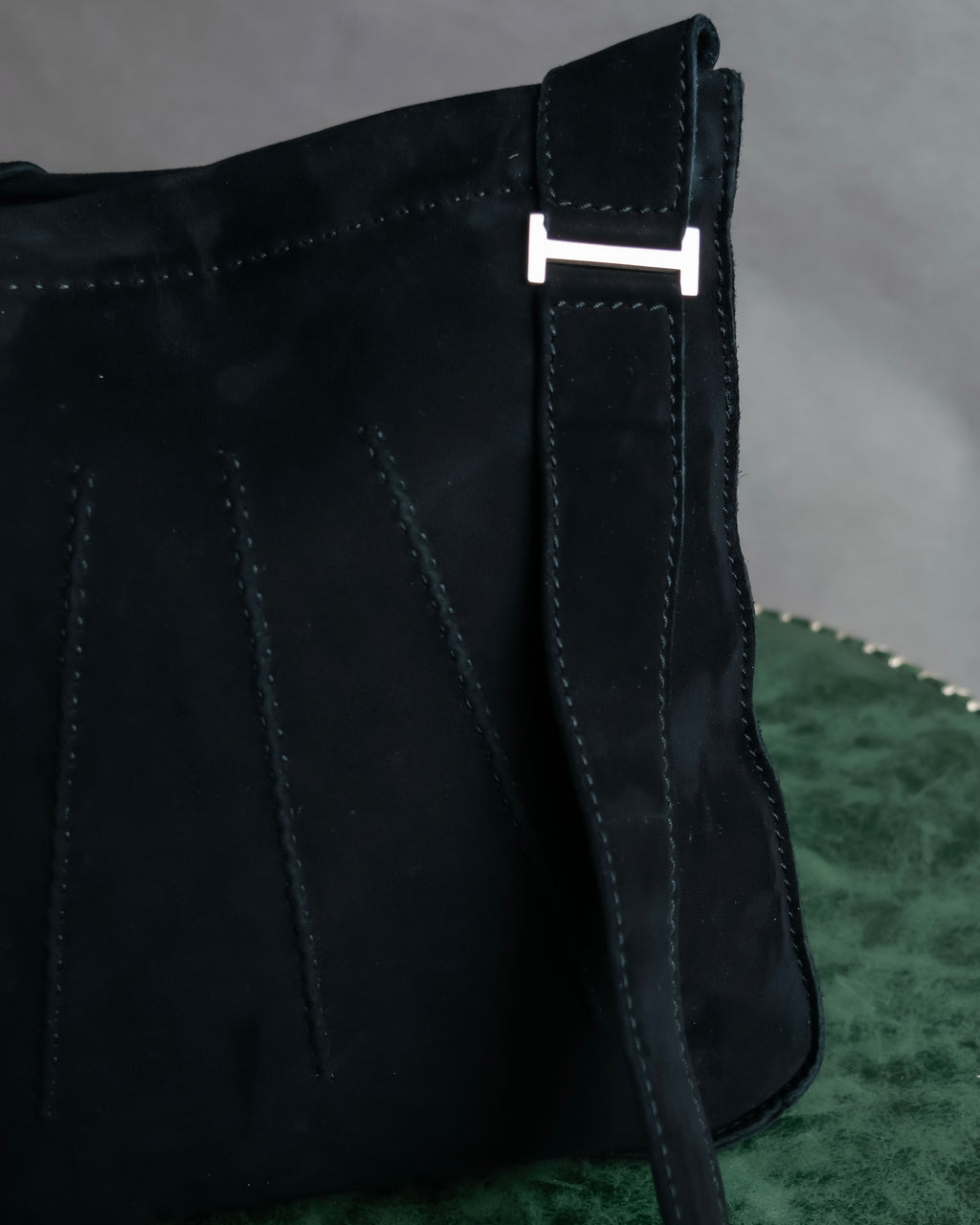 "HERMES" Tout en Douceur black suede panel line shoulder bag