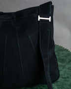 "HERMES" Tout en Douceur black suede panel line shoulder bag