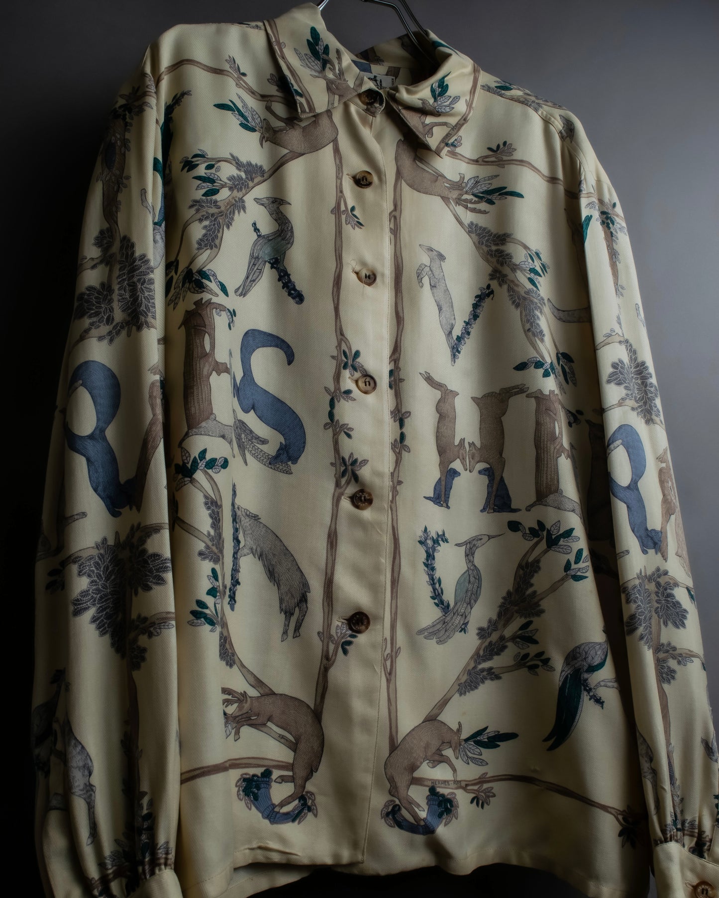 "HERMES" Natural animal pattern oversized silk shirt