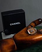 "CHANEL" Camellia motif rhinestone logo design ring