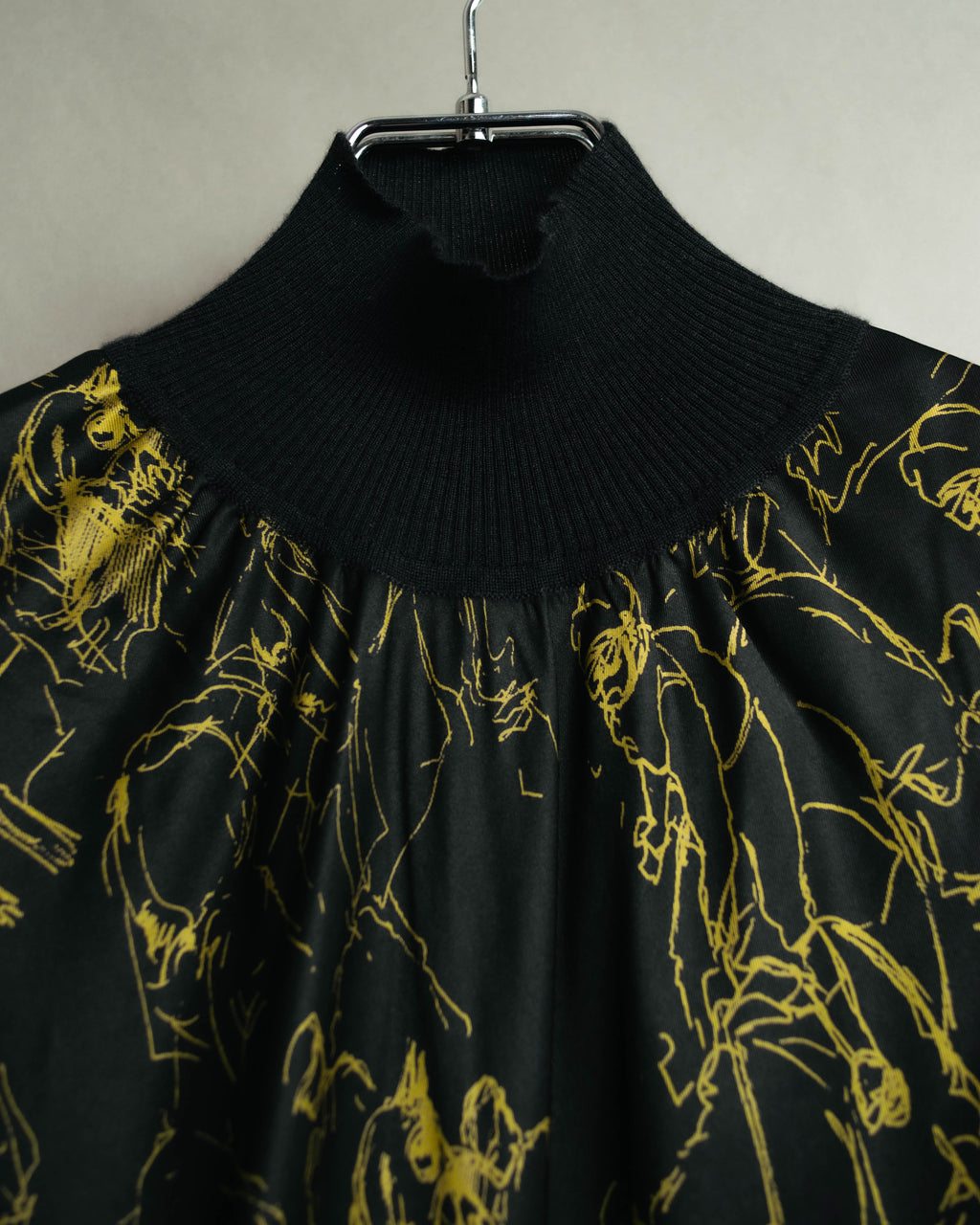 "Hermès" 00's Horse sketch print silk-paneled cashmere blend knit sweater