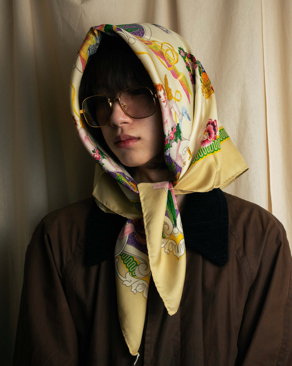 "GUCCI" Baroque painting pattern silk scarf
