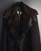 "FENDI" 90’s-00’s Sculptural belted leopard cat fur collar alpaca coat
