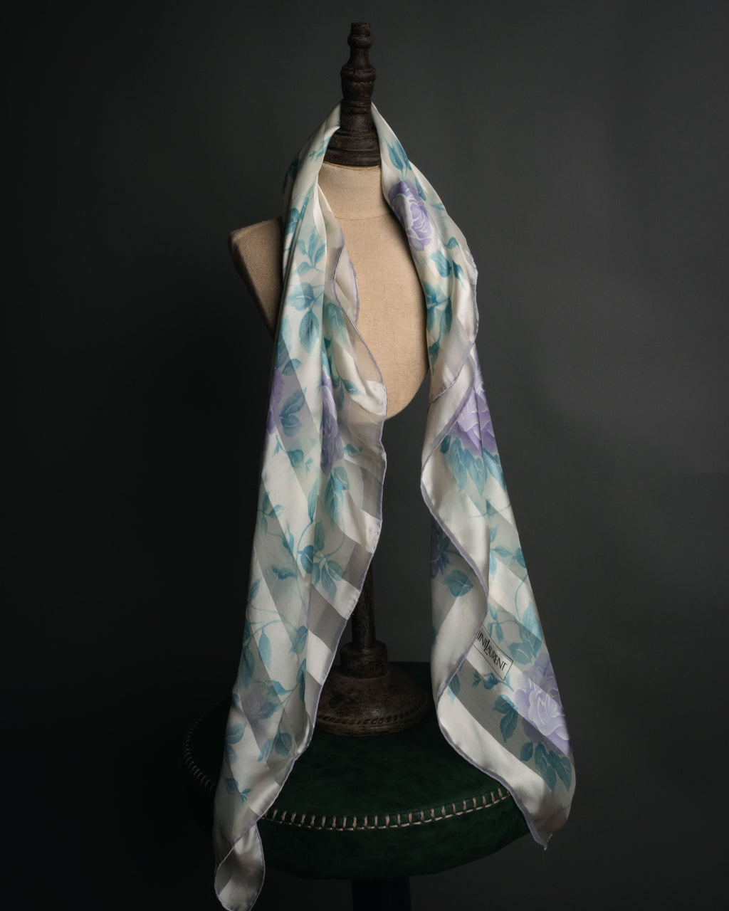 “Yves Saint Laurent” 80’s-90’s Sheer stripe floral silk scarf